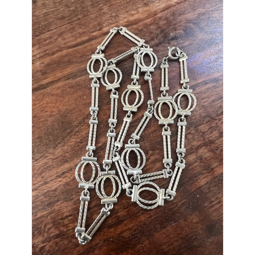 Vintage Silver Geometric‎ Link Necklace 29" Long Abstract Modernist Abstract
